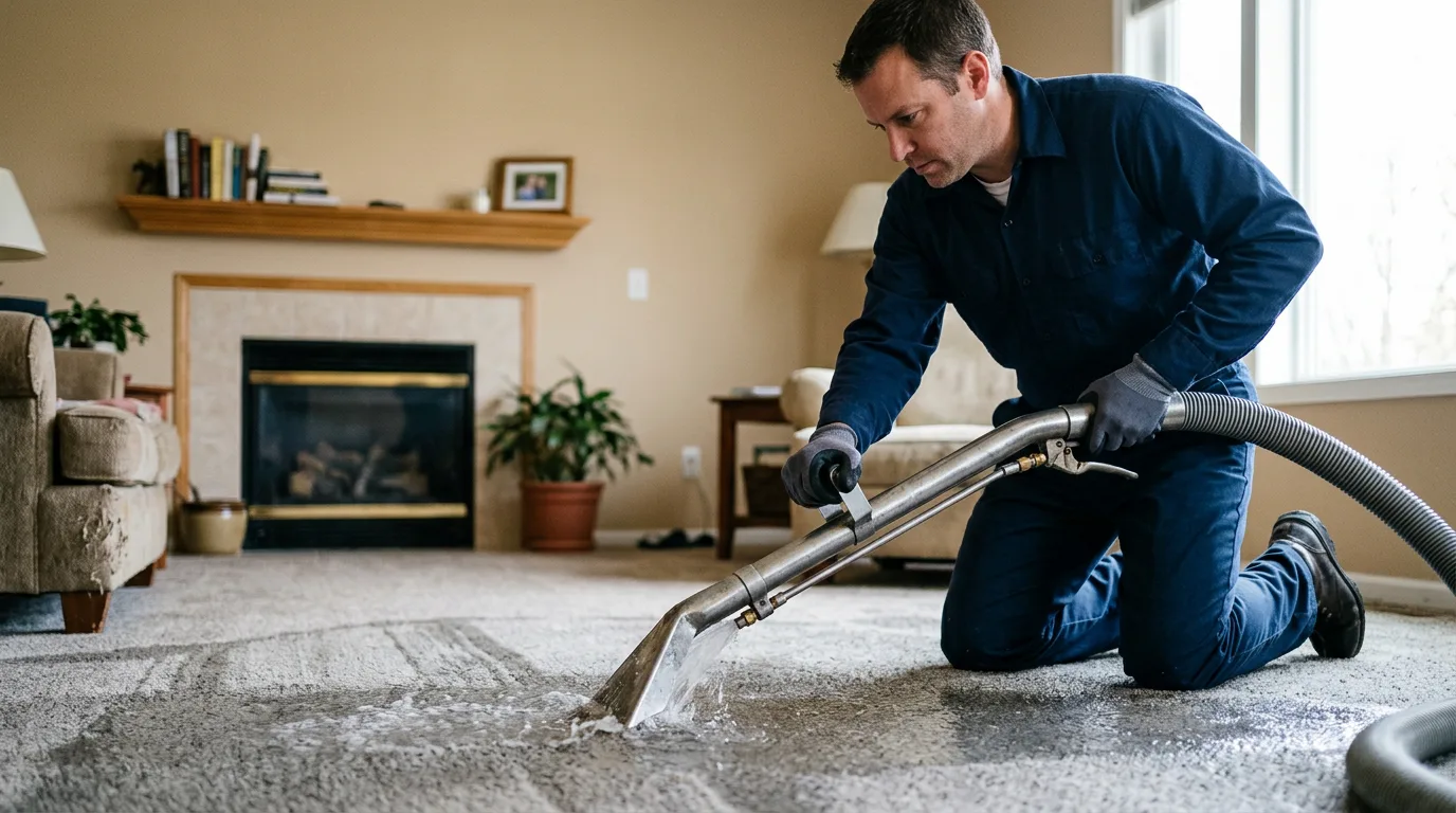 Water damage restoration technician working near Cairo, MO
